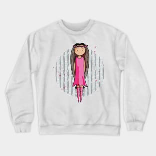 Cute bohemian girly girl with very long brown hair and a pink dress Crewneck Sweatshirt